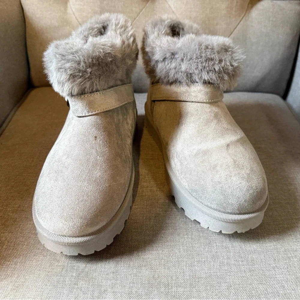 Goldnut Women’s Winter Mini Boots Faux Fur Grey Size:7 NEW - Picture 6 of 9